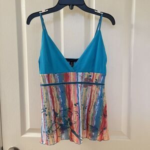 Weston Wear Y2K Mesh Spaghetti Strap Tank Top Paint Splatter Size Medium NEW